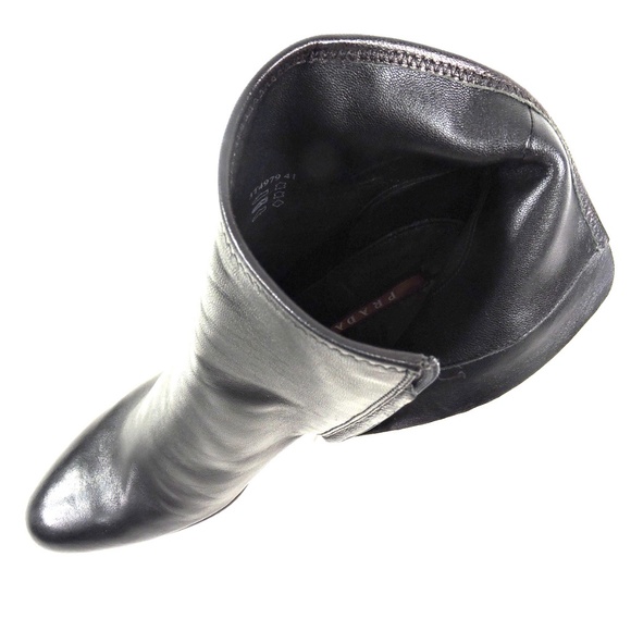 PRADA 🇮🇹 WOMEN'S BLACK SOFT LEATHER COMFORT FASHION BOOTIE - Picture 7 of 9